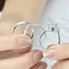 Cluster Rings Newshe 3 Pieces 925 Sterling Silver Wedding Rings for Women AAAAA CZ Blue Side Stones Luxury Jewelry Engagement Bridal Set L240402