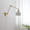 Wall Lamp Pull Chain Switch LED Lights Up And Down Copper Swing Long Arm Ceramic Lampshade Nordic Modern