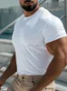 T-shirt maschile Magliette di alta qualità da uomo Maglietta ad allenamento a maniche corte T-shirt alto elastico cotone traspirato per asciugatura rapida rotonda top a colori solidi 2445