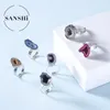 Cluster Anneaux Sanshi Trou d'anneau de pierre naturelle irrégulière Open Bijoux de mode réglable en cristal bleu pour fête