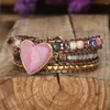 Bracelets de charme Boho Bracelet Rhodochrosite Bracelet Naturel Stone Coued Cuir Emballage Femmes Anifrage Cadeau pour elle