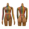 Soutien-gorge Ensembles Party pour les filles Transparent Beach Wear Hollow Out Body Résille Débardeurs Bikini Cover Ups Rainbow Maillot de bain Femmes Robe en maille