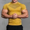 T-shirt maschile New Men Thirt palestra T-shirt ad alta elasticità Bodybuilding fitness rapido a maniche corta a secco a secco per uomo Trova casual Trova di tendenza in esecuzione in esecuzione 240405