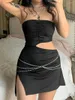 Casual jurken dames bodycon korte kleding zomerkleding 2024 strapless off-shoulder uitsparingen taille mouwloze bandeau-kettingclub streetwear