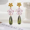 Dangle Earrings Senyu Fashion Color Cubic Zirconia Flower Long Earing for Wedding Pave Party Jewelry Gift Water Drop