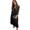 Robes décontractées de base élégantes robe en satin plissée Femmes 2021 Automne hiver hors de la longueur longue manche dames vertes vestidos y farty drop de dhwjz