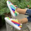 Buty Rainbow Color koronkowe trampki kobiety swobodna platforma niesłuszna buty wulkanizowane kobieta 2023 Autumn Flats Buty do chodzenia 43