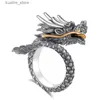 Cluster Rings S925 Silver Plated New Vintage Solid Dominican Ring for Mens Zodiac Dragon Auspicius and Safe Ethnic St L240402