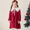 Korean Children's Clothing 2023 Winter Girls' Dress Red Double-sided Silver Fox Velvet Detachable Plush Shawl Collar