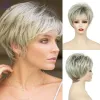 Wigs MSWIGS Lady Short Cut Wigs Blonde Synthetic Wig with Bangs Brown Heat Resistant Afro Two Tone Ombre Hair for Women White