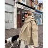 Kvinnans jackor 2024 Kvinnor Splice Cashmere Coat med halsduk chic långärmad solid quiltad tjock jacka Löst höst Vinter varma streetwear