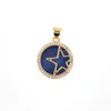 Anhänger Halsketten Mode Natursteinsternmedaille Round Lapis Lazuli Muschel CZ Gold plattiert Charme Schmuck machen Frauen Accessoires machen