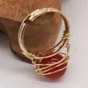 Band Rings Fashionable Steel Wire Wrapped Gem Ring Natural Crystal Agate Tiger Eye Quartz Ring Bohemian Womens Adjustable Ring Party Jewelry