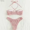 Swimwear de mujeres Halter String Halter Bikinis Bikinis Conjunto de trajes de baño Mujer Floral Ruched Swimsuit Traje Femme Hollow Out Bishing Biquinis Bikini Y240402