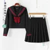 Clothing Sets Black Basic JK Red Three Lines School Uniform Girl Sailor Suits Pleated Skirt Japanese Style Clothes Anime COS Costumes Women