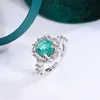 2PCS Wedding Rings Exquisite Paraiba Green High Carbon Diamond 925 Sterling Silver Ring for Women Double Crystal Anniversary Gift Party Jewelry