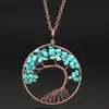 Colliers pendants Stone Crystal Charms Copper Twine Tree of Life Wrap Wrap Amethyst Tiger Eye Rose Quartz Bijoux en gros