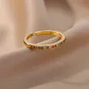 2pcs alyans mini zirkon yeşil halkalar için kadınlar paslanmaz çelik altın renk ayarlanabilir parmak yüzüğü nişan düğün Noel takı hediye