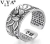 Vya 100 Real 999 reiner Silberschmuck Lotus Blume Offener Ring für Männer Männliche Modegröße Buddhistisches Herz Sutra Ringe Geschenke 224162823