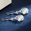 Boucles d'oreilles pendantes rondes en opale blanche pour femmes et filles, bijoux tendance en argent Sterling 925