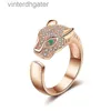 Topkwaliteit 1to1 originele vrouwelijke ontwerper Carter Leopard Head Cheetah Emerald volledige diamant ingelegde luipaard open mode originele designer logo grave ring