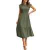 Casual Dresses Women Midi Dress Lightweight Summer Elegant Multi-layer Patchwork With Flying Sleeves Pleated A-line For