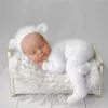 Fotografia foto recém -nascida adereços mohair urso traje bonnet chapéu de bebê com pés