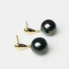 Kolczyki Prawdziwe kolczyki czarne perły dla kobiet 18K żółte złote kolczyki perłowe AU750 Wedding Bride Prezent