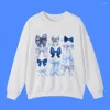 Damen Hoodies Coquette ästhetische Bogen Sweatshirt Y2K Preppy Ballerina Trendy Ribbon Crewneck Tee Blue Niedliche Kawaii -Hemd Valentines Geschenk