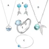 Collana Orecchini Set Romantico Sirena Orecchini Bracciale Anello Ciondolo a coda di pesce di bellezza blu del mare