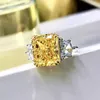 Klusterringar 925 Sterling Silver Yellow Purple White Cubic Zirconia Ring Stone Radiant Cut Fine Smycken