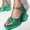 Slippers Green Sier Women Sandals Sapatos de verão 2023 Plataforma Sexy Saltos altos Peep Toe Heels Pink Party Dance Sapates Ladies Brand