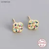 Brincos de garanhão CCFJOYAS 925 prata esterlina flor colorida para mulheres menina japonesa e coreana pequena zircão fresco CZ studs