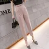 Pantaloni femminili primavera estate 2024 tasche harem formali in stile coreano ad alta vita ad alta vita da ufficio lady caviglia