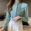 Frauenblusen Bluse -Hemd Top Frauen Blusas 2024 Stand Collar Office Frau Frau Langarm Chiffon Spring Blusa Top