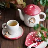 Red Mushroom Coffee Cup Saucer Exquisite Ceramic Afternoon Tea Set Simple Home Teapot Breakfast Milk Mug Cartoon Dessert Plate 240329