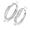 2PCS Wedding Rings Copper Plated Platinum Ear Of Wheat Crystal Overlap Opening Adjustable Size Couple Rings Men Women Finger Jewelry Wholesale