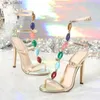 Dress Shoes Liyke Bohemian Style Fashion Colorful Gemstone Band Designer High Heel Gladiator Sandals Womens Summer Open Toe Wedding H240403