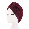 Roupas étnicas Mulheres Muçulmanas Hijab Plissado Gorros Quimio Caps Turbante Flor Perda de Cabelo Chapéu Bonnet Capa de Câncer Femme Headwrap Lenço