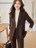 Pant Fashion Ladies Suit Formal Women Office Business Work Earl Blazer and Spodni Beige Black Khaki 2 -częściowy zestaw z kieszenią 240127 4017