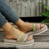 Slippers Summer Womens Slippers Outdoor Beach Sandals Bohemian Ethnic Style Handmade Espadrilles Platform Slippers Flip Womens J240402