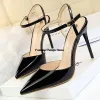 Pompes Bigtree High Heel Femme Sandales 10,5 cm Femmes à talons Stiletto Été Slingback Pumps Chaussures Ladies Party Shoes Sexy Patent Cuir