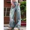 Jeans da donna Blu Baggy Harajuku Pantaloni in denim con ricamo estetico Y2k Pantaloni jeans larghi oversize Abiti trash vintage anni 2000