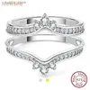 Klusterringar Newshe Two Color 925 Silver Yellow Gold Crown Wedding Rings for Women Guard Enhancers Round Cubic Zirconia Justerbart wrapband L240402