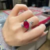 Cluster Rings Luxury 925 Sterling Silver Bamboo Shape Oval Cut Ruby High Carbon Diamond Gemstone Wedding Party Fine Jewelry Ring for Women