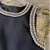 Lässige Kleider Mode farbenfrohe Diamant Perlen schwarz ärmellose Kleid Frauen Sommerparty elegante Kleidung