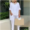 Women'S Two Piece Pants Womens 1 Set Round Neck T-Shirt Pure Color Work Outfit Drop Delivery Apparel Clothing Sets Otolq