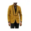 Ternos masculinos Stevditg Men Chic Jaqueta Amarela Calça Preta 2 Peças Slim Fit Shawl Lappel One-Button Lengamento de luxo de luxo de roupas masculinas