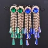 Dingle örhängen Sinleery Tassel Big Statement Gold Color Blue Red Black Cubic Zirconia For Women