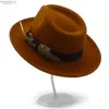 Brede rand hoeden emmer fedora hoed heren casual vintage boog veerband jazz uk derby luxe trilby vilt yq240403